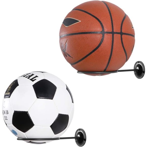 Wall-mounted ball holder space saver storage for football room accessories - 2 pcs, black
