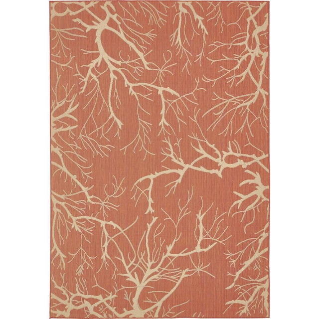 Unique Loom Botanical Collection Tapis Intérieur et Extérieur Abstrait Pictural Transitionnel, 7 x 10 Pieds, Terre Cuite/beige