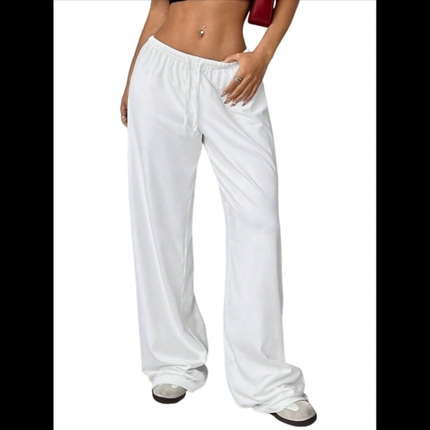 Pantalones Deportivos Rectos de Pierna con Cintura con Cordón para Mujer, Pantalones Casuales Holgados y Largos de Verano. S