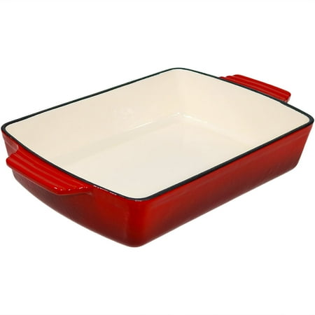 Enameled Cast Iron Deep Baking Dish Roaster/Lasagna Pan, Red, 11.5-Inch by