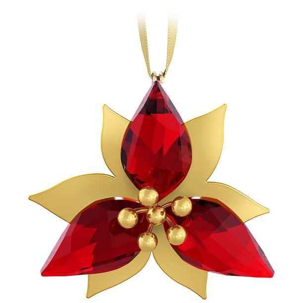 Swarovski Crystal Christmas Figurine Ornament POINSETTIA GOLD TONE