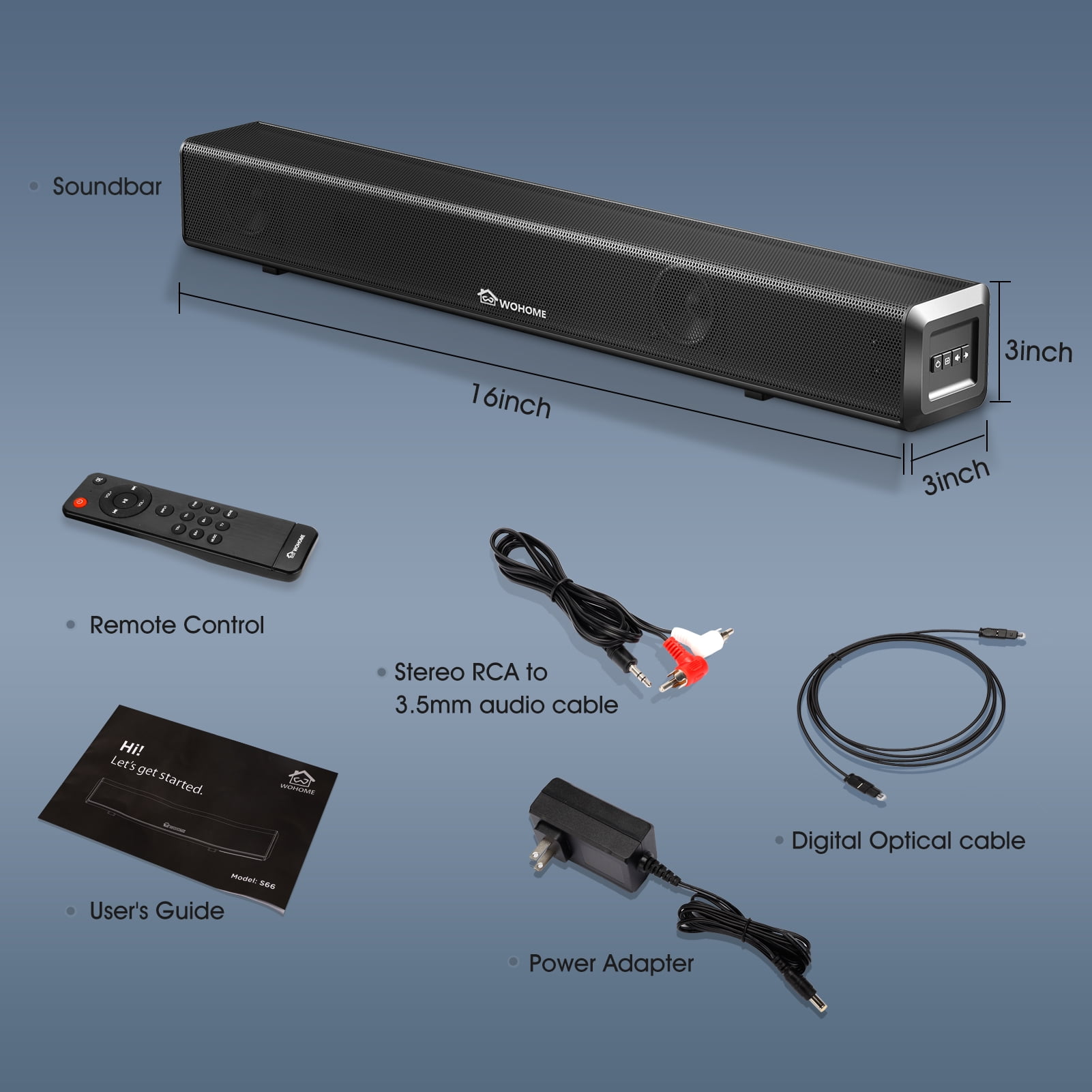  Wohome Barras de sonido pequeñas para TV, 50 W, 16 pulgadas,  ultra delgado, sistema de altavoces de barra de sonido envolvente con  conexión USB USB inalámbrica Bluetooth 5.0 óptica, 5 ecualizadores, :  Electrónica