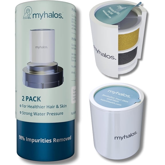 MyHalos Fixed Hard Water Shower Filter Cartridge Replacement 2-Pack - Home, Travel Power Filtered Shower Head Filter, Chlorine & Heavy Metal Removal - Water Softener, High Pressure- 6 Months Worth