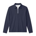 thumbnail image 3 of OGLCCG Boys School Uniform Long Sleeve Shirts,Size 12-13,1/4 Zip Lapel Collar Shirts for Kids,Lightweight Pullover Tops,Navy, 3 of 7
