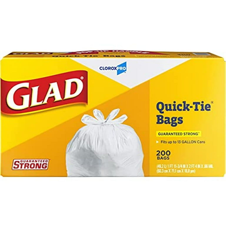 Glad Quick-Tie Tall Kitchen Cloroxpro Trash Bags - 13 Gallon - 200 Count  (15931) (Packaging May Vary) 