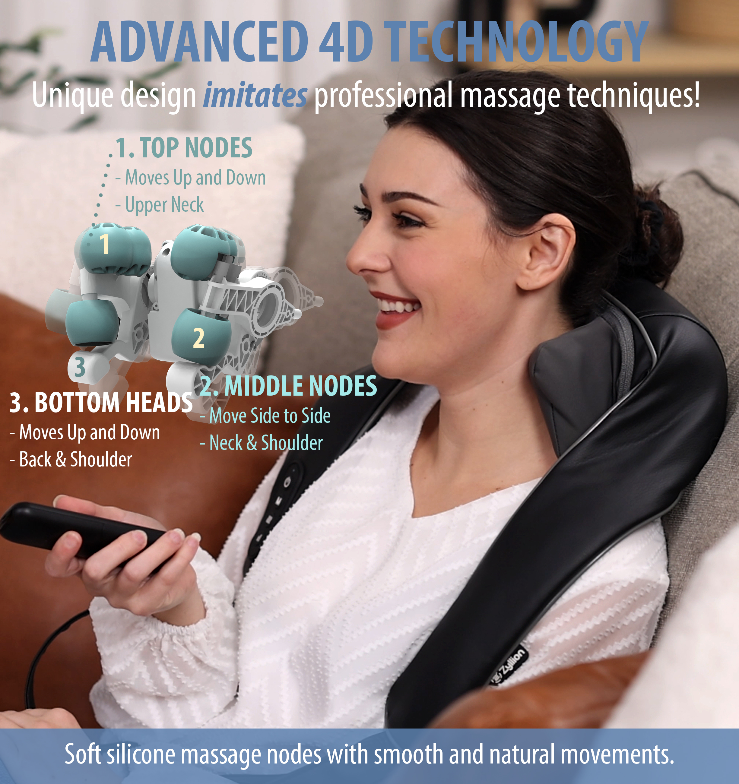 Zyllion Rechargeable Neck & Shoulder Massager Cordless 4D Kneading Deep Tissue Massage with Heat for Back, Muscle Pain, Black
