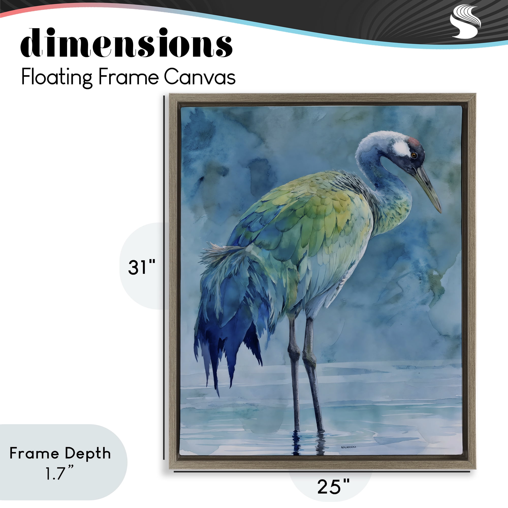 Stupell Industries Turquoise Feathered Coastal Bird Brown Framed Floater Canvas Wall Art, design by Franklyn Gregory