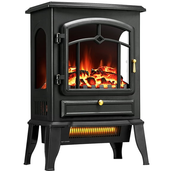 Freestanding Electric Fireplace Heater with Realistic Flame,5100 BTU Electric Fireplace Stove Decor with Retro Design,1000W/1500W Room Heater,Dual Safety Protection for Living Room,Bedroom - Black