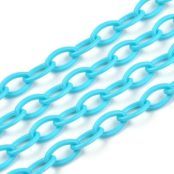Plastic Cable Chains Oval Deep Sky Blue Link: 13x7~7.5x2mm 15.35~15.74 inch(39~40cm)/strand