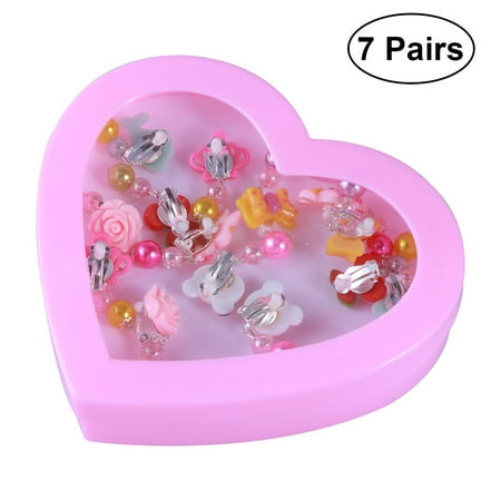 

NUOLUX 7Pairs Children Earrings Love Gift Set Acrylic Flash Diamond Ear Clips without Pierced Pendants Acrylic Flash Diamond Love Gift Set Ear Clips (Resin)