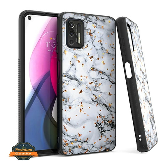 Xpression Case for Motorola Moto G Stylus 2021 Marble Fashion Stone Stylish Flake Glitter Bling Hybrid TPU Rubber Hard Protection Phone Cover [Marble White]