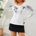 thumbnail image 4 of Women Y2K Long Sleeve Top Tee Sexy Patchwork Square Collar Black Basic Slim Fit Blouse Tops Streewear, 4 of 5