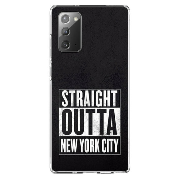 DistinctInk Clear Shockproof Hybrid Case for Samsung Galaxy Note 20 (6.7" Screen) - TPU Bumper, Acrylic Back, Tempered Glass Screen Protector - Straight Outta New York City - The Big Apple