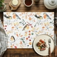 thumbnail image 4 of Autumn Cute Placemats Set of 6 Bird Standing on Branch Colorful Leaf Fruit Flower Heat Insulated Linen Place Mats, Washable Stain-Proof Table Mats for Dining Tables Holiday Decor 13x19inch, 4 of 9