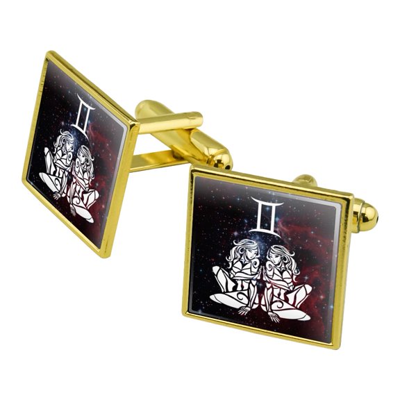 Gemini Twins Zodiac Sign Horoscope in Space Square Cufflink Set - Silver or Gold