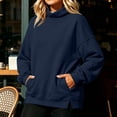 thumbnail image 4 of Women Oversized Turtleneck Sweatshirt Sevevn Solid Color Long Sleeve Pocket Pullover Fall Casual Daily Top, 4 of 5