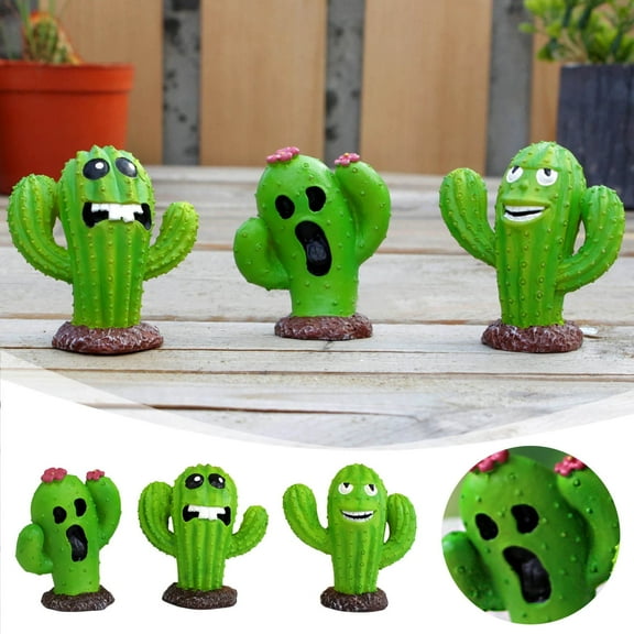 Desktop Ornament Mini Cactus Figurines - Resin Cactus Pot Miniature Decoration Set for Halloween and Outdoor Garden Home Décor 3PCS