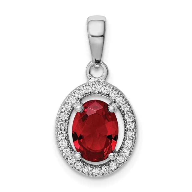 Collier Rond en Argent Sterling 925 Rouge Zircon Cz Halo Blanc Pendentif Pierre de Naissance Juillet