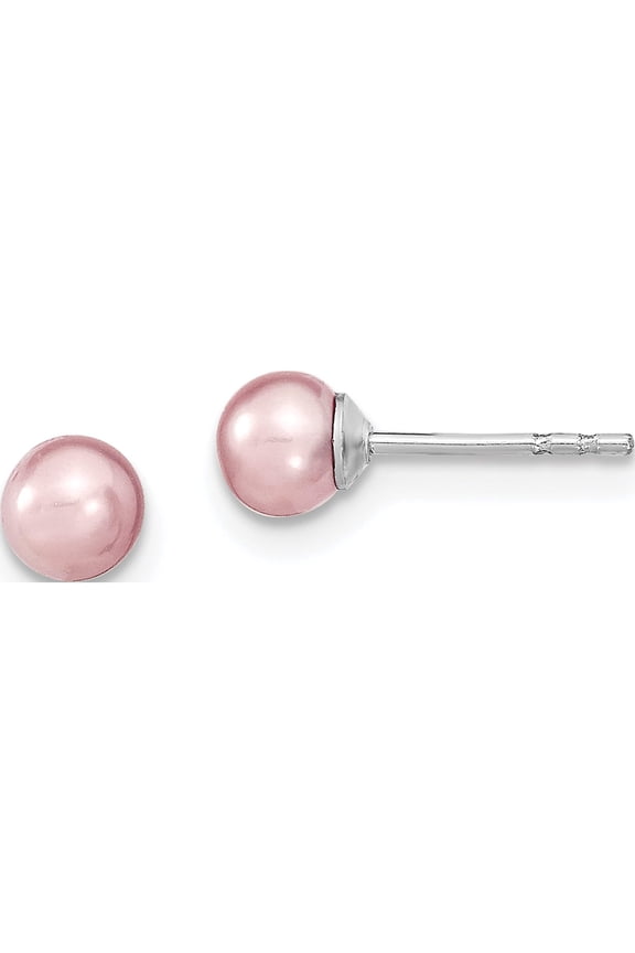 Sterling Silver Rhodium-Plated 4-5mm Purple Fwc Round Pearl Stud Earrings Made In Canada qe12725