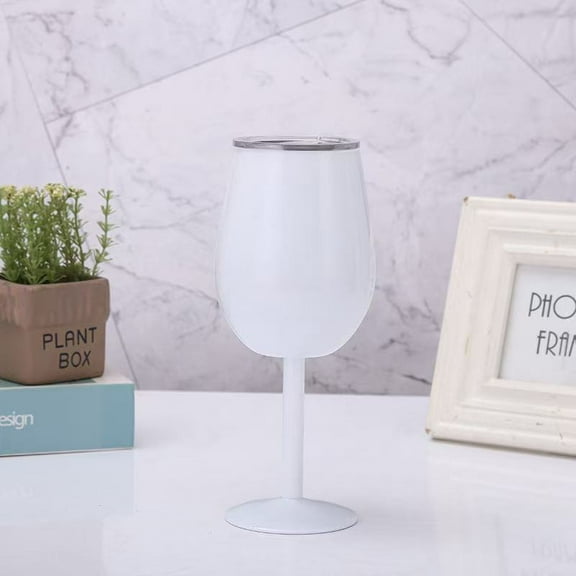 Stemmed Stainless Steel Wine Glasses with Lid Double Wall Insulated Wine Tumbler Unbreakable Goblets Wine Glasses 10oz A,White