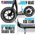 thumbnail image 4 of Large Kick Scooter for Adults & Teens – 12" Air-Filled Tires, Wide Deck, Handbrake, Kickstand – Madd Gear Urban Glide - Black/White, 4 of 10