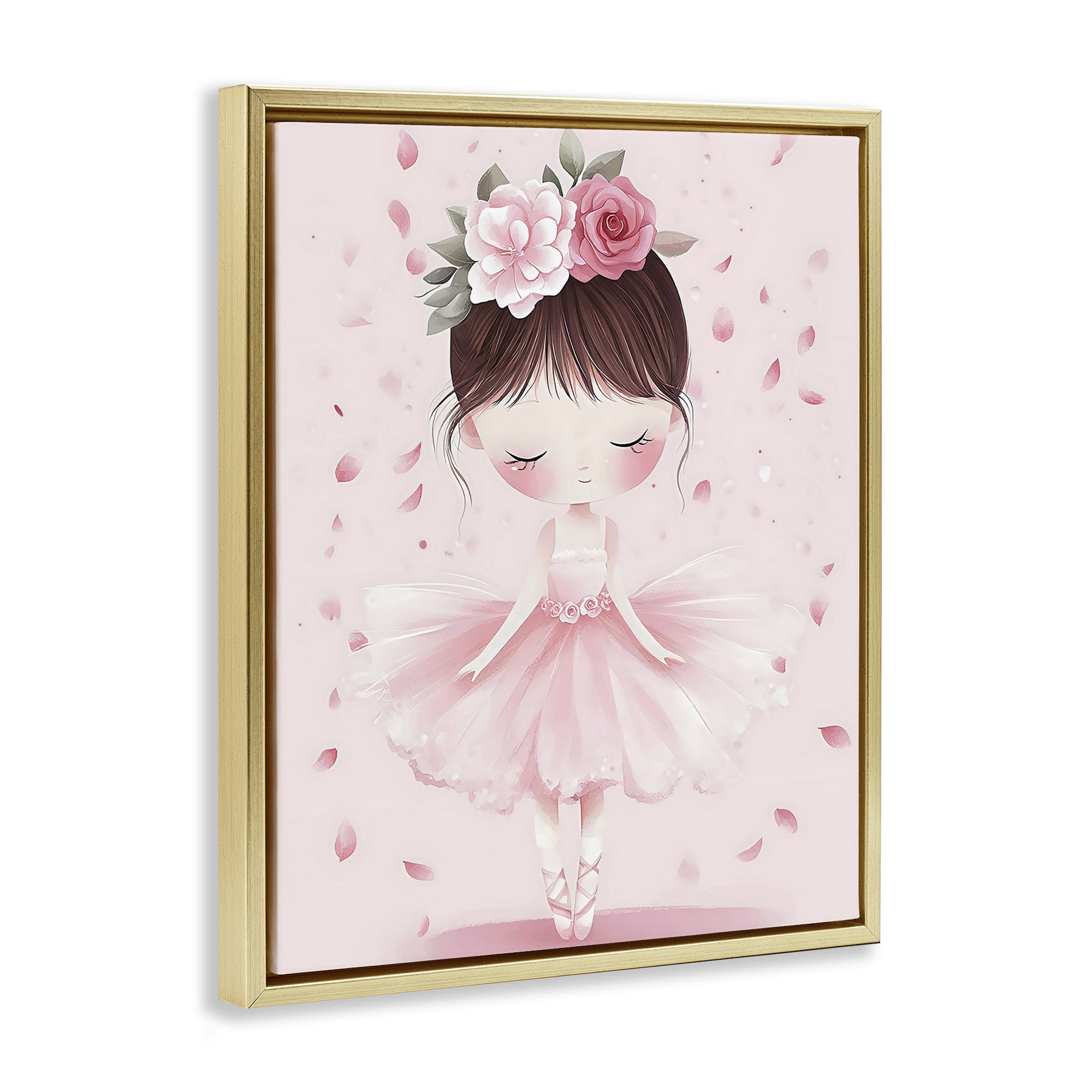 Stupell Industries Ballerina With Floral Headdress Gold Framed Floater Canvas Wall Art, design by Creative Studio