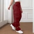 thumbnail image 4 of Cargo Pants for Women High Waist Casual Summer Pants Solid Color Trousers Loose Fit Y2K Baggy Streetwear Trousers with Multi Pockets, 4 of 5