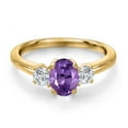 thumbnail image 3 of Gem Stone King 18K Yellow Gold Plated Silver Purple Amethyst and Lab Grown Diamond Engagement Ring for Women | 1.09 Cttw | Oval 7X5MM | Gemstone February Birthstone | Size 8, 3 of 6