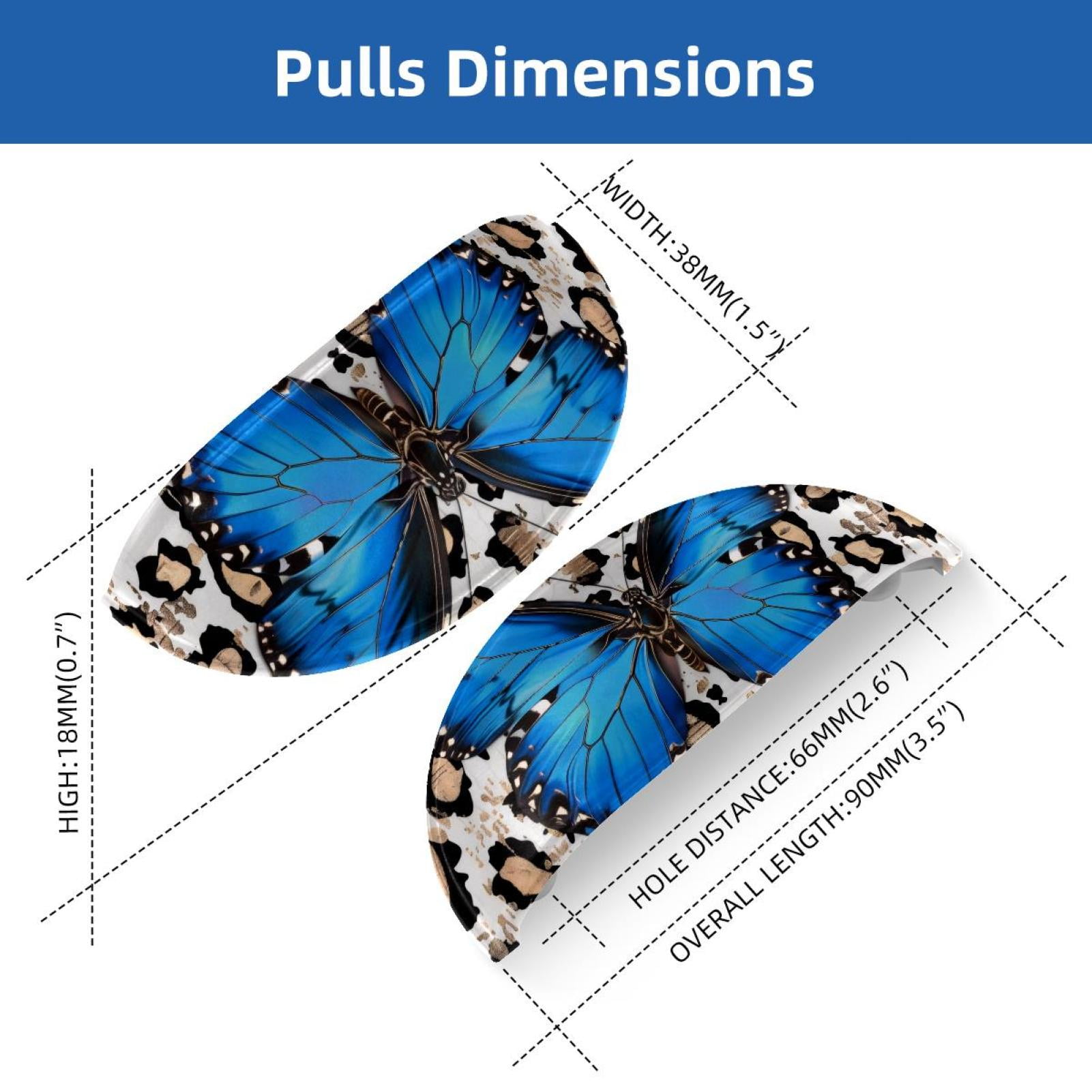 PhooArto 6 Pcs Cup Drawer Pulls, Blue Butterfly and Leopard Print Shell Shape Handles Cabinet Knobs for Dresser Cupboard Closet Wardrobe with Screws