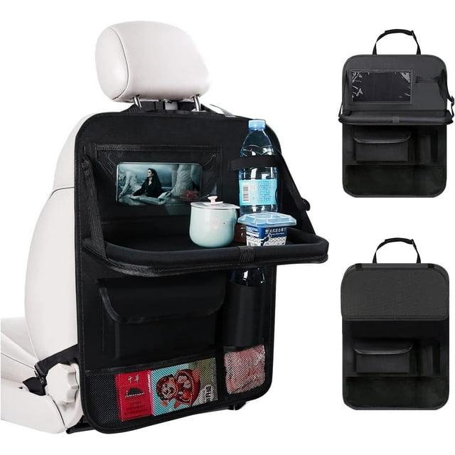 Organizador de coche, organizador de coche para niños con bandeja y bolsillo para teléfono/tableta, organizadores impermeables para asiento trasero de coche para guardar juguetes/libros/botellas