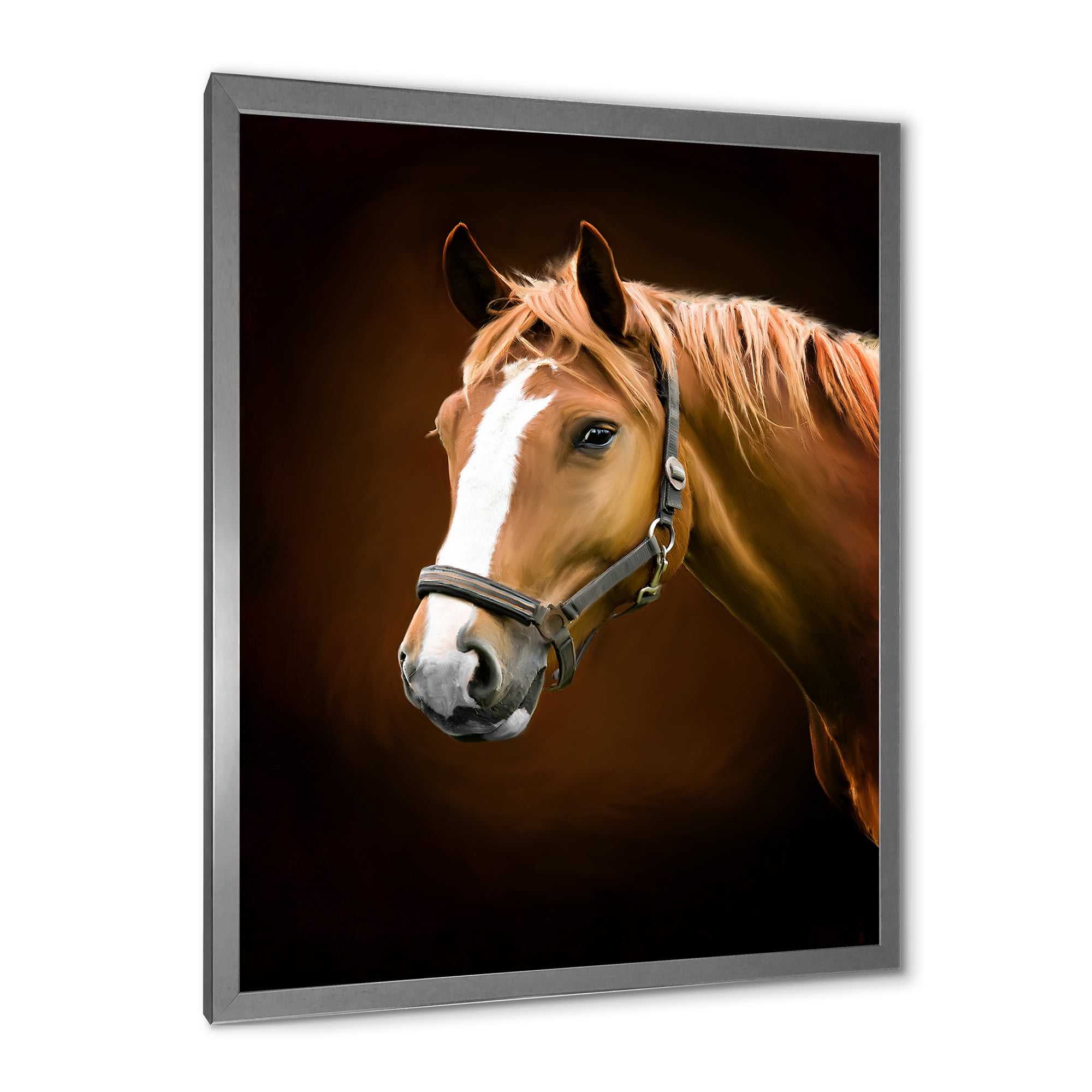 Designart 'Brown Horse With White Nose Portrait' Farmhouse Framed Art Print
