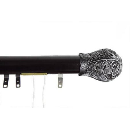 Rear Slider Rod - Elite Black 48 to 84 Inch Decorative Traverse Rod w/ Sliders Leaf Finial