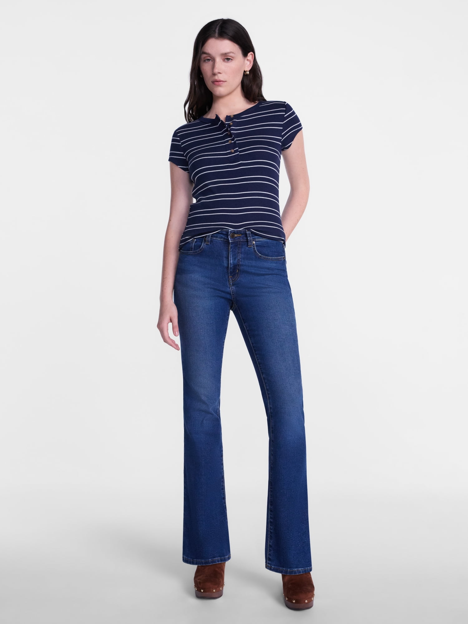 Scenario Women's Rib Henley with Short Sleeves, Sizes XS-XXXL