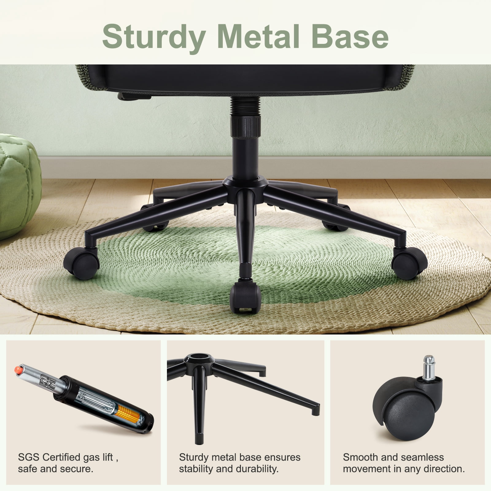 Office Chair with Wheels and Arms, Height Adjustable Ergonomic Swivel Chair,  Chair for Home Office, Bedroom, Living Room Makeup