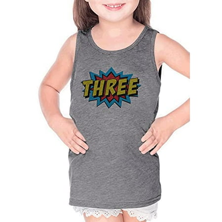 

7 ate 9 Apparel Kids Three Birthday 3 Super Hero Third Bday 3rd Comic Grey Tank Top
