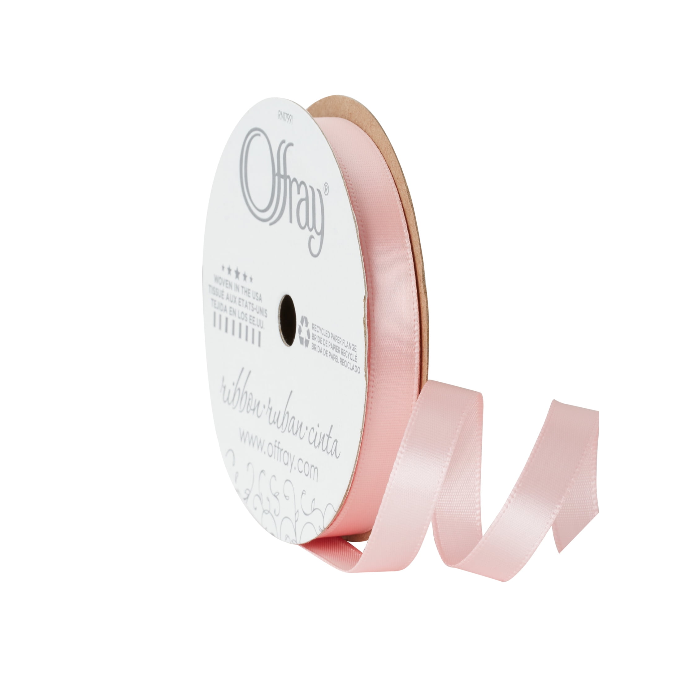 Offray ribbon single face satin 3/8 inches carnation pink