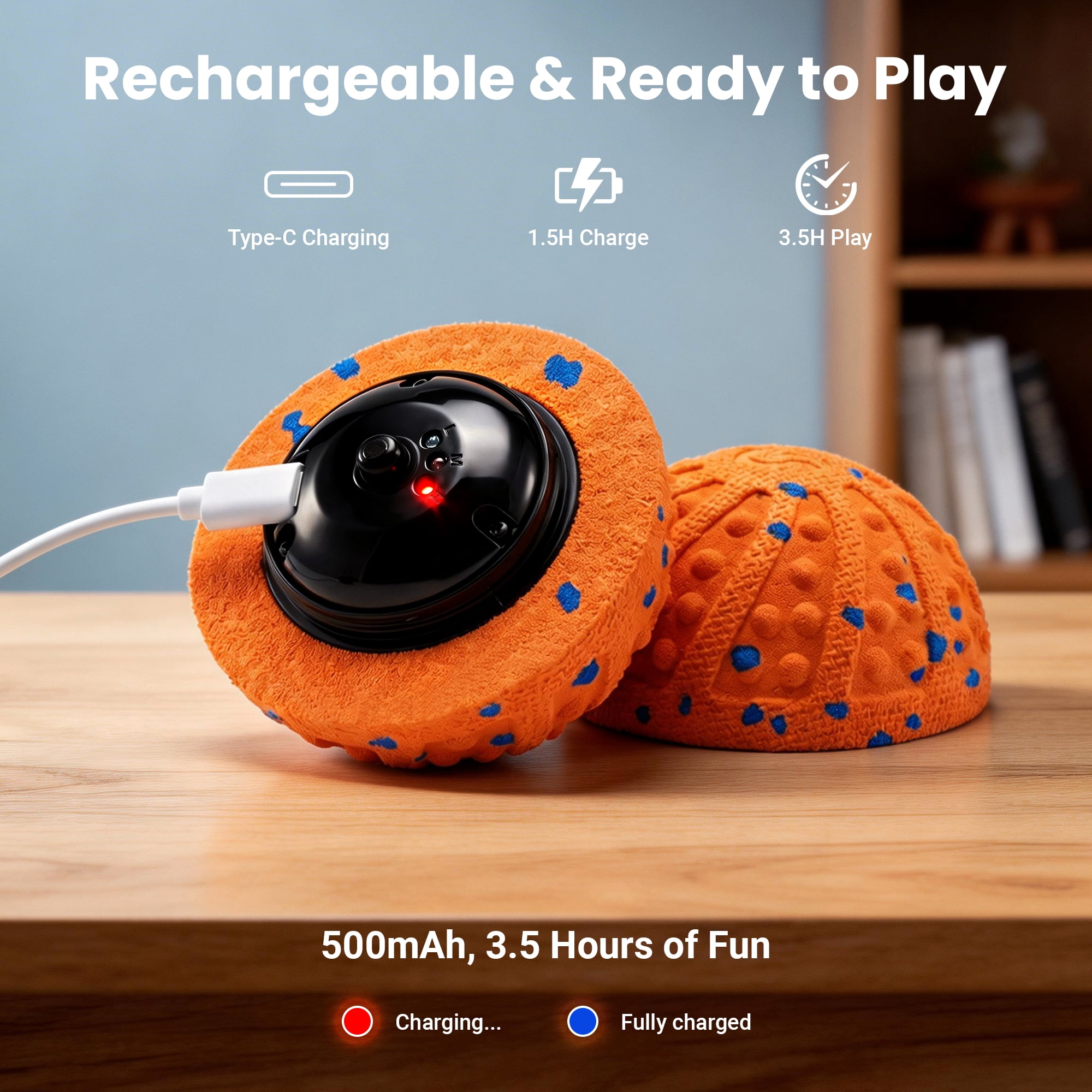 Vacqueen Interactive Automatic Rolling Dog Ball, ETPU Waterproof with Remote Control Dog Toys,Orange