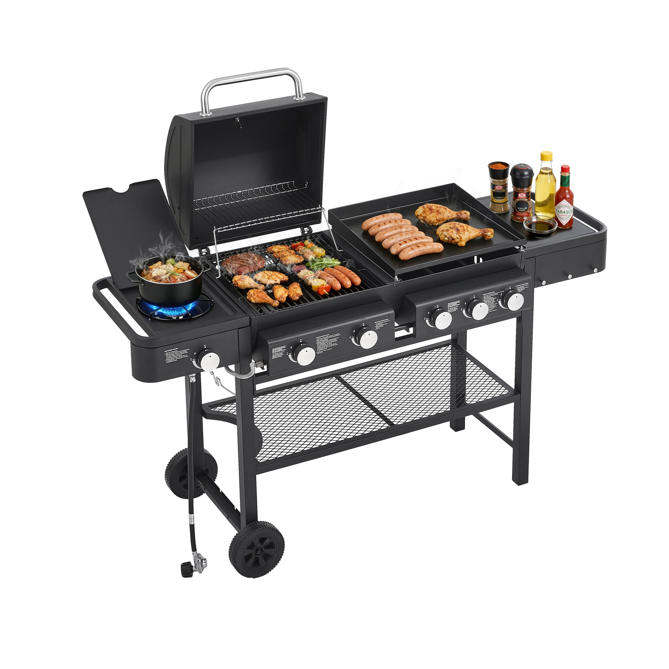 Noble House 3-in-1 Propane Gas Grill & Flat Top Griddle Combo, Heavy-Duty Cooking Area, Outdoor Cooking, Black
