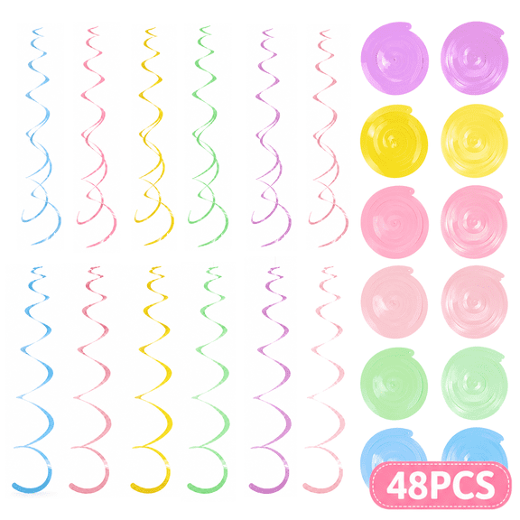 48PCS Hanging Swirls Party Decorations, Pastel Paper Ceiling Streamers for Birthday Wedding Graduation, Spiral Hanging Streamers Decor Set