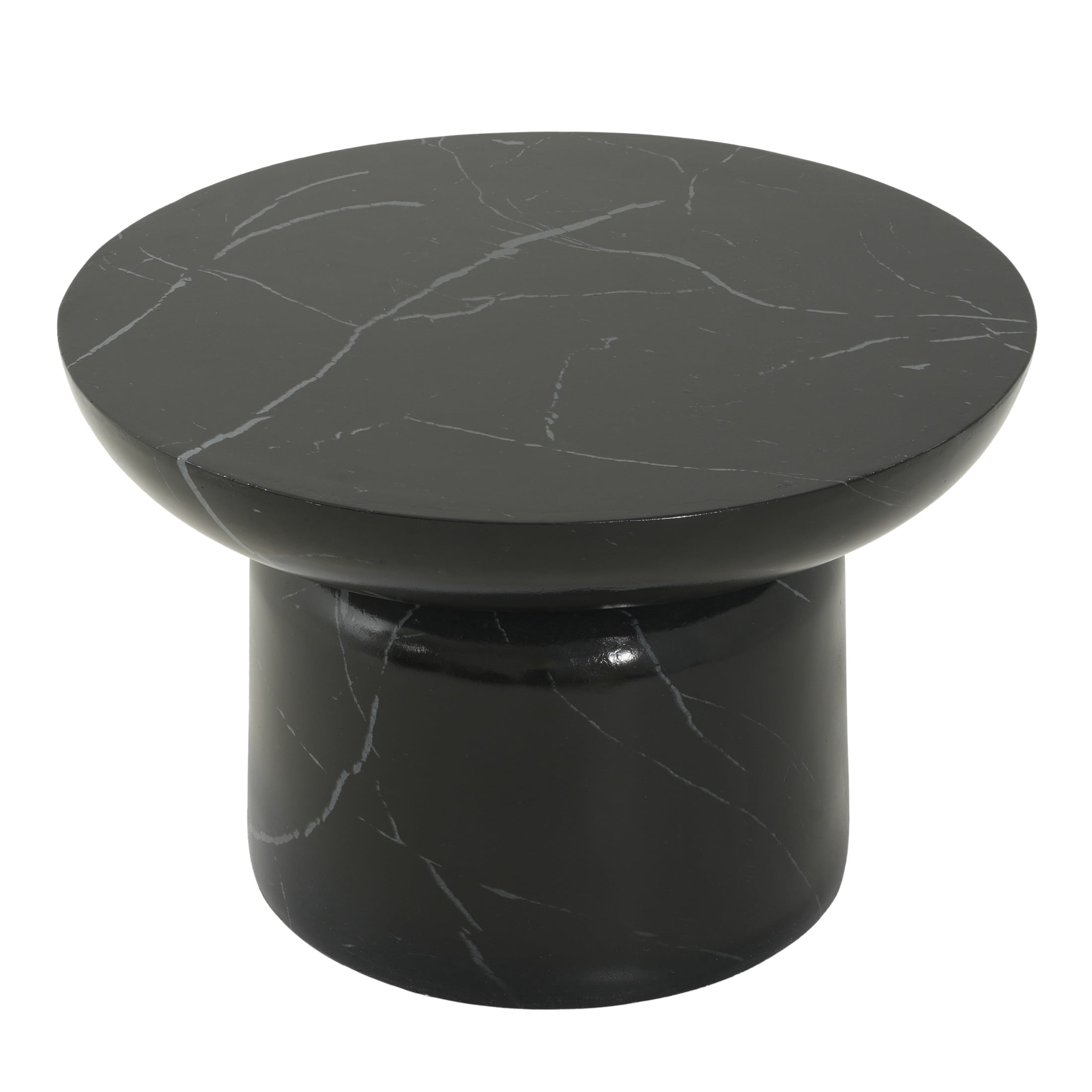 Christopher Knight Home 24" Modern Round MGO Coffee Table, Indoor Outdoor Use, Black Marble Effect
