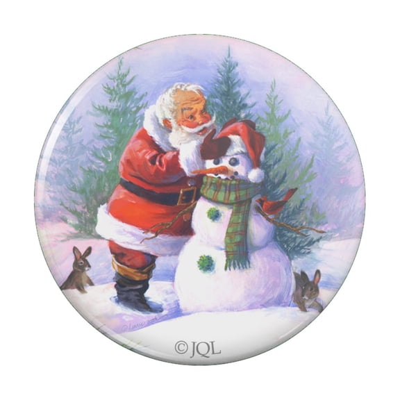 Christmas Holiday Santa Making Building Snowman Pinback Button Pin