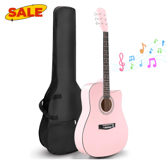 Hassch 41" Acoustic Guitar with Gig Bag and Shoulder Strap for Beginners, Starter Guitar Kit with Strings, Pick, Capo, Tuner and Wrench Tool, Pink
