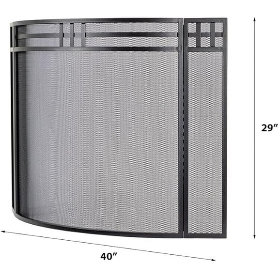 Modern Ember Mill Creek Black Mesh Fireplace Screen – 3-Panel Steel