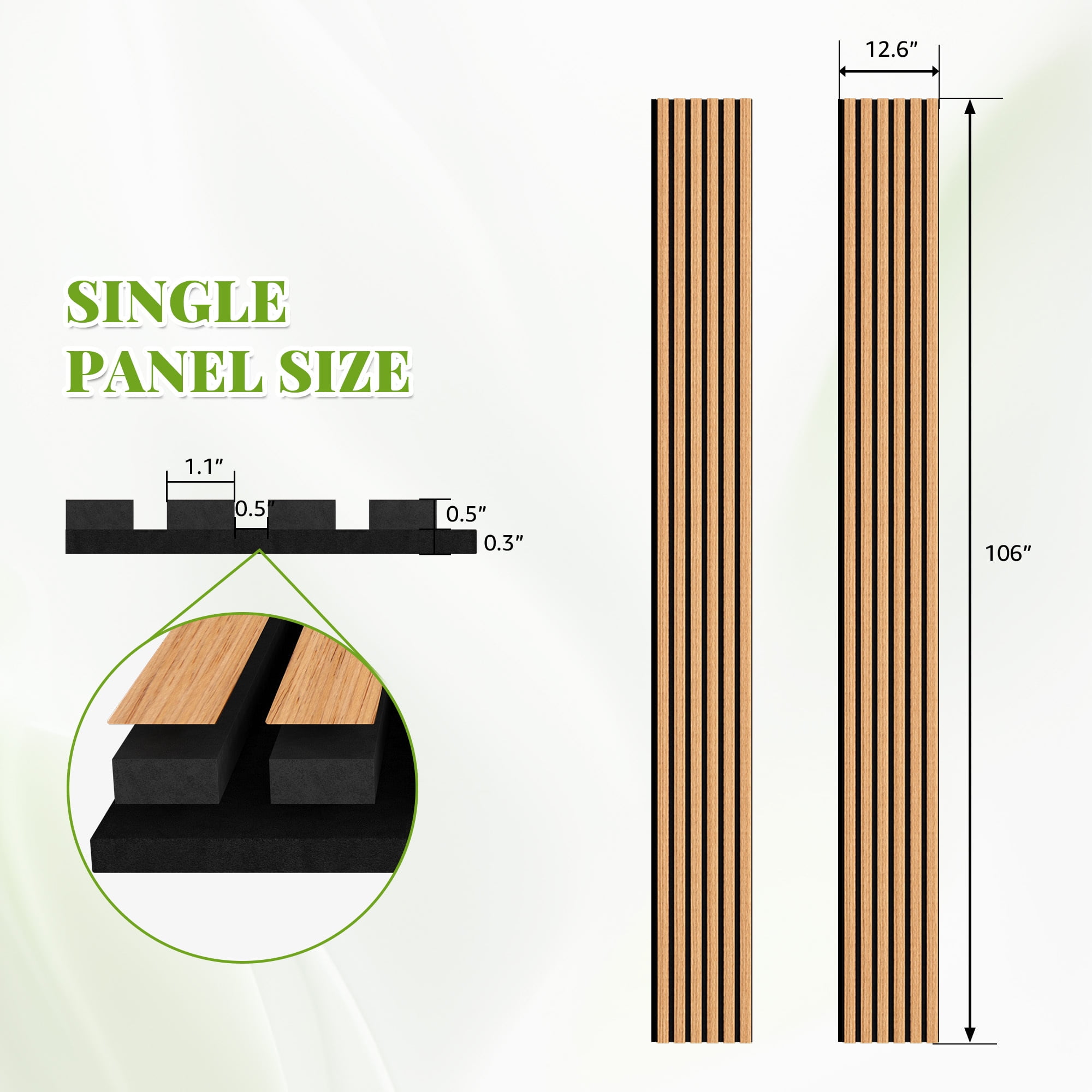 Plank & Hue 2Pcs 106"x12.6" Wood Slat Acoustic Wall Panels, 3D Fluted Soundproof Decorative Panels for Interior Walls, Light Brown