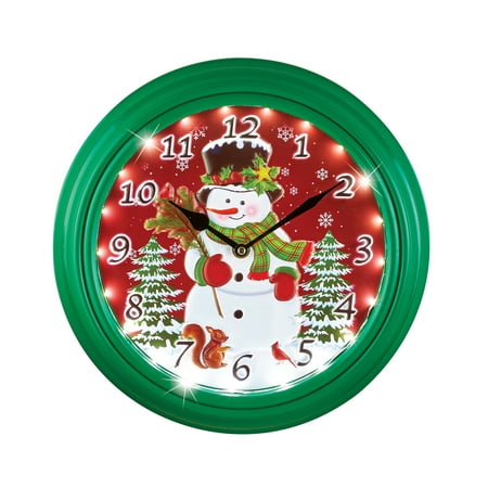Collections Etc Festive Snowman & Pine Trees Lighted Holiday Clock