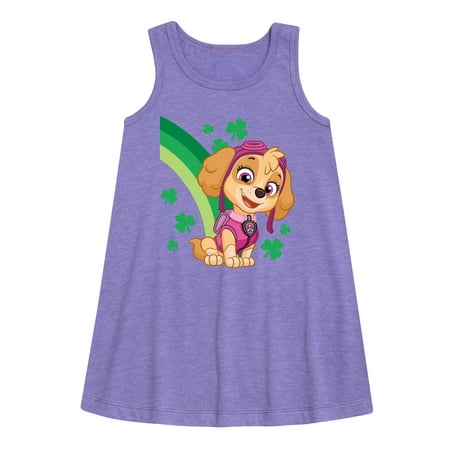 

Nickelodeon - Paw Patrol - St. Patrick s Day - Skye with Clovers and A Rainbow - Toddler and Youth Girls A-line Dress