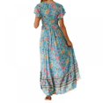 thumbnail image 3 of PENGXIANG Robe Maxi Bohème à Fleurs Imprimées Col en V Manches Courtes Fendue pour Fête à la Plage S-TG, 3 of 5