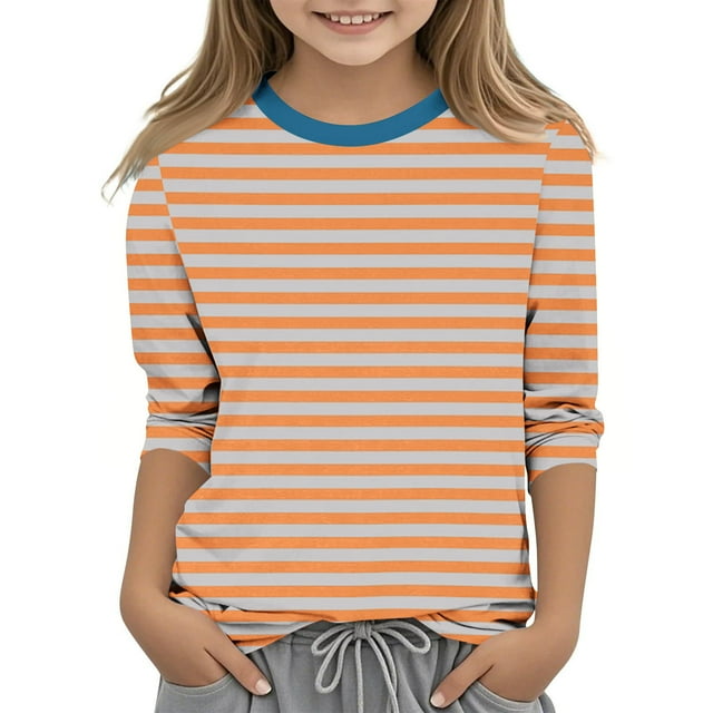Dealovy T-Shirts Décontractés pour Filles Manches 3/4 Rayé Col Rond Tunique Mignonne Basique Ample