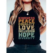 Cotton Peace Love Diversity Inclusion Equality Black History Month T-Shirt Small Women's Graphic Tee Casual Tops