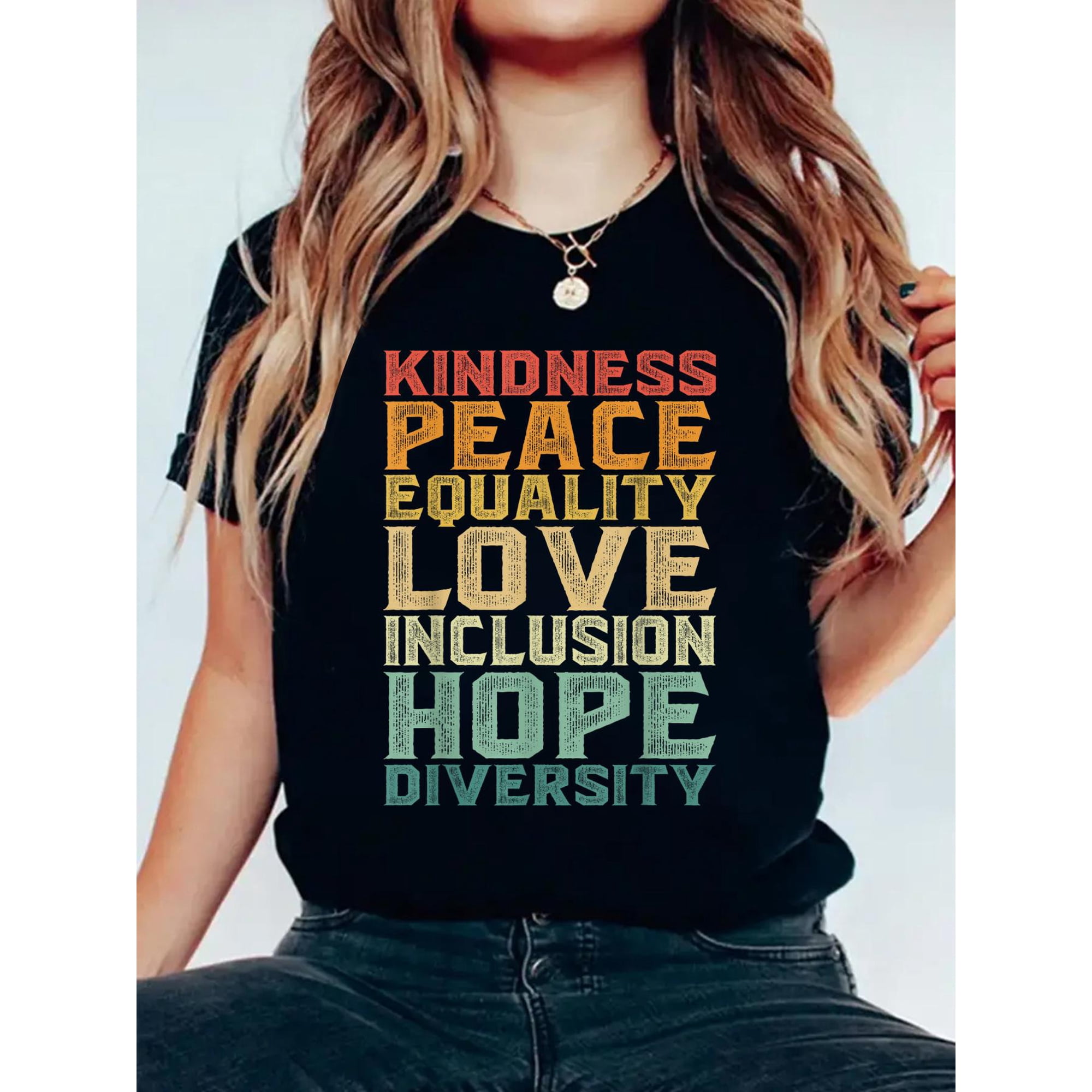 Cotton Peace Love Diversity Inclusion Equality Black History Month T-Shirt Small Women's Graphic Tee Casual Tops